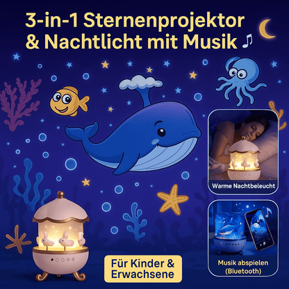 🌙 DREMO™ – Magischer Sternenprojektor mit Musik & 360° Rotation für Kinderträume - Earplugs Prime