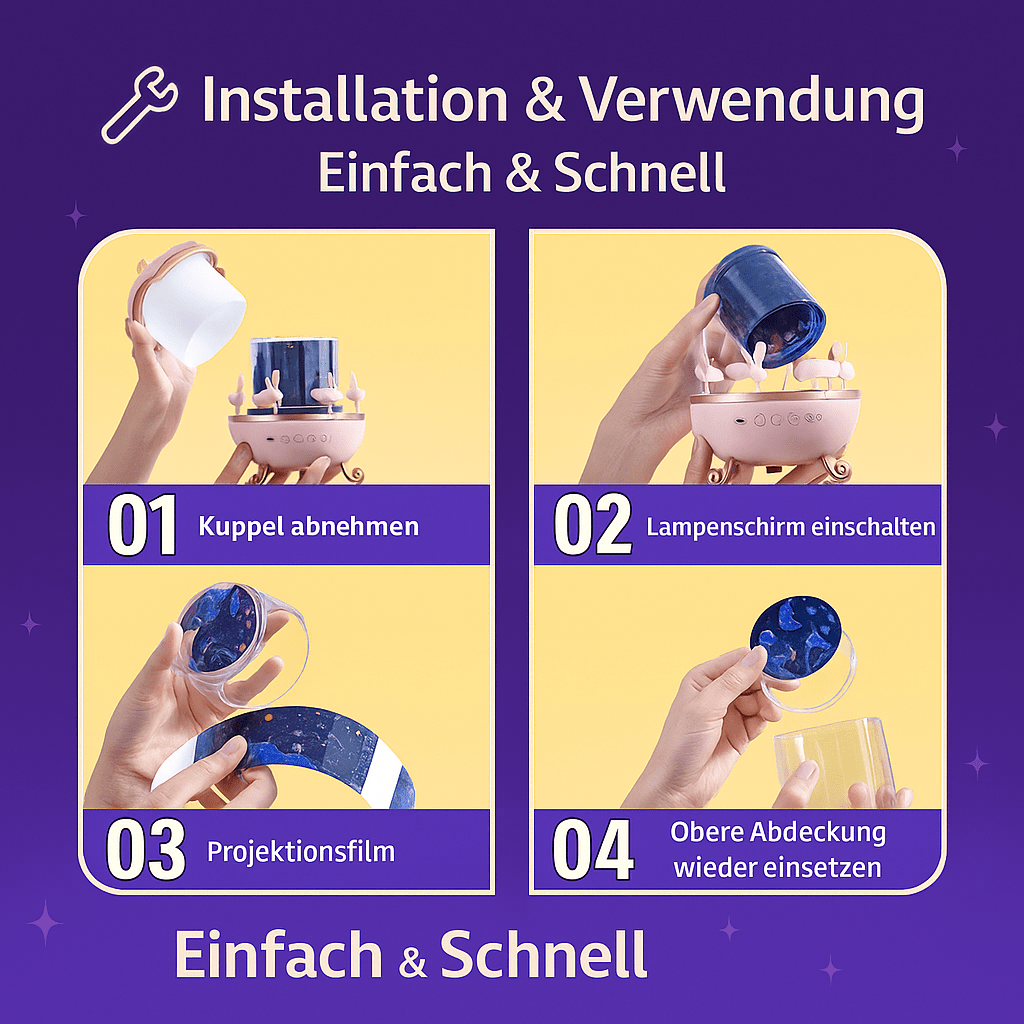 🌙 DREMO™ – Magischer Sternenprojektor mit Musik & 360° Rotation für Kinderträume - Earplugs Prime
