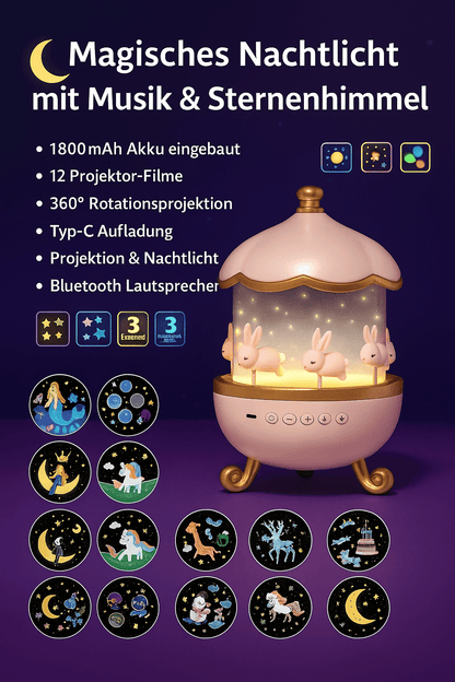 🌙 DREMO™ – Magischer Sternenprojektor mit Musik & 360° Rotation für Kinderträume - Earplugs Prime