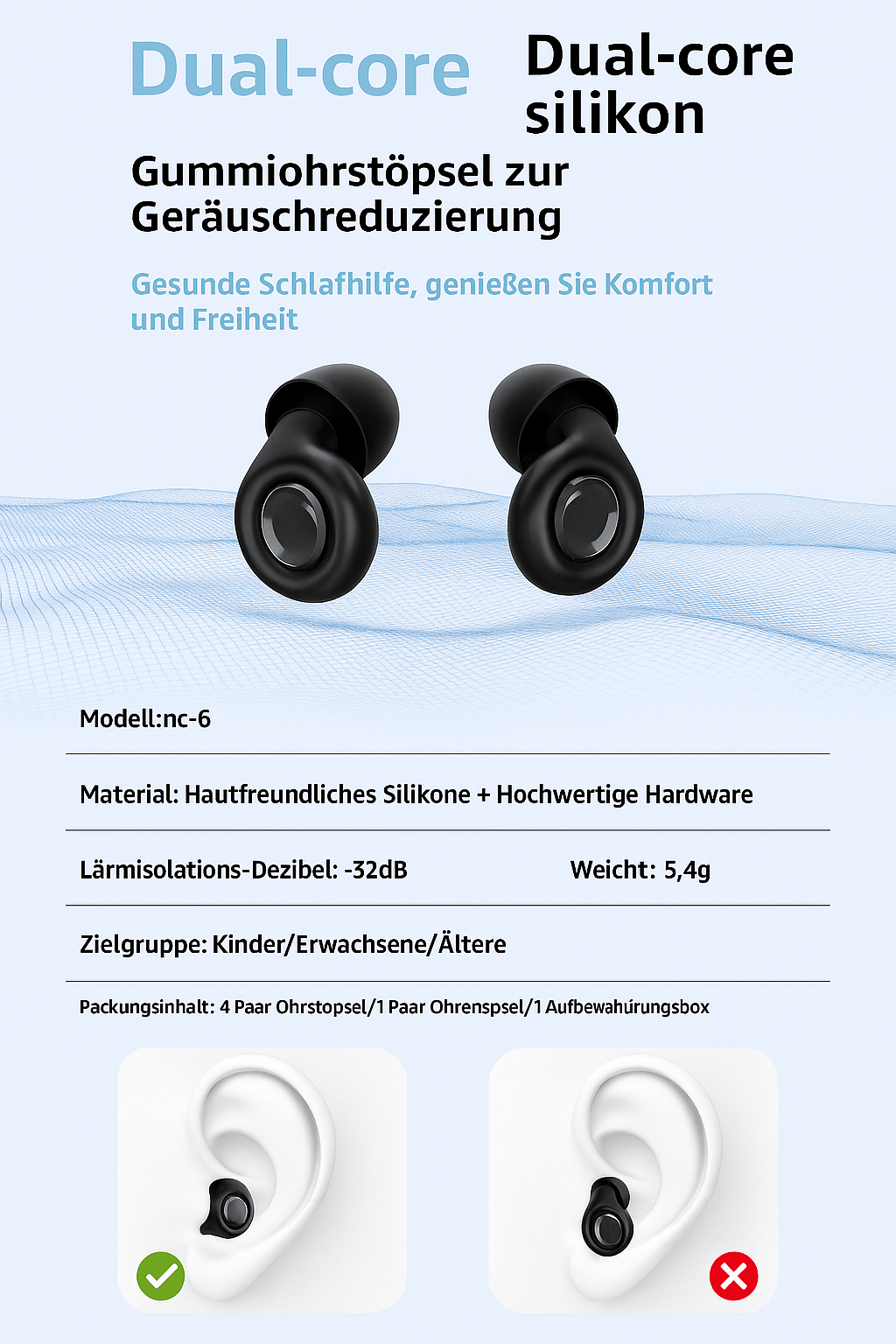 Ohrstöpsel für alle Zwecke – Geräuschreduzierung, wiederverwendbar, wasserdicht, bequem - Earplugs Prime
