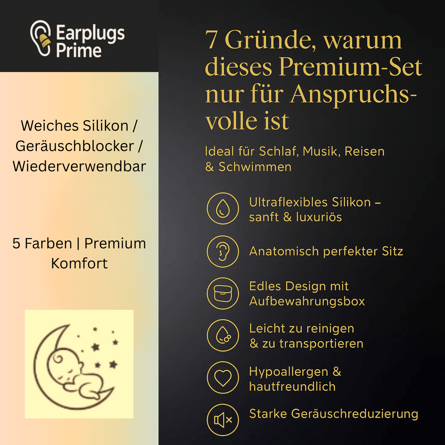 Premium Ohrstöpsel Schlafen - Earplugs Prime