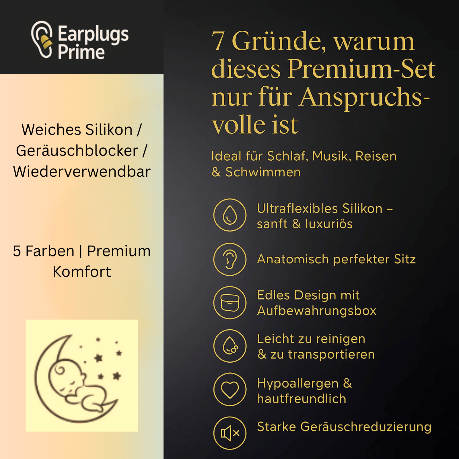 Premium Ohrstöpsel Schlafen - Earplugs Prime